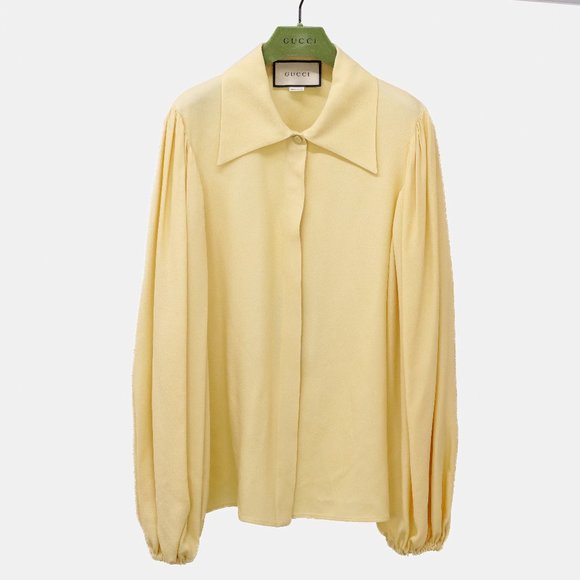 Gucci 2021 Cruise - Yellow Crêpe de Chine Balloon Sleeve Blouse - Picture 3 of 13